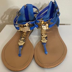 Beautiful size 9 1/2 blue and gold thong sandals